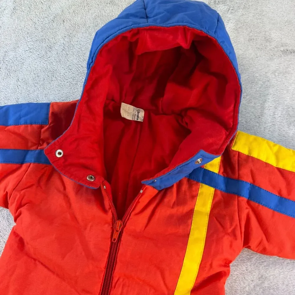 Vintage Ozona Kids Snowsuit 2T 86 France Colorblock Red Blue Yellow
